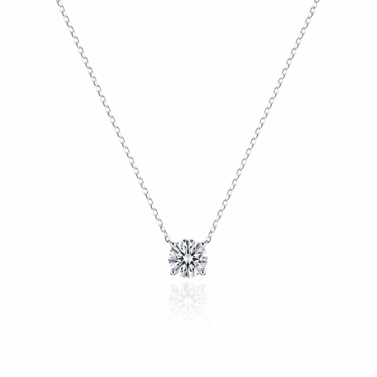 Classic Four Claw Moissanite Necklace | Rhodium Plated - Lunelle Atelier