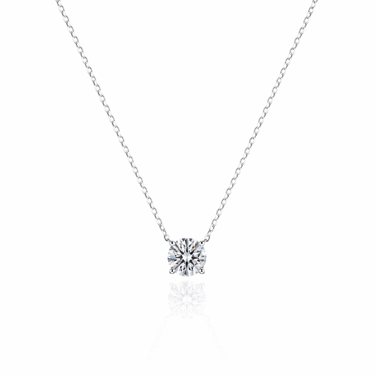 Classic Four Claw Moissanite Necklace | Rhodium Plated - Lunelle Atelier