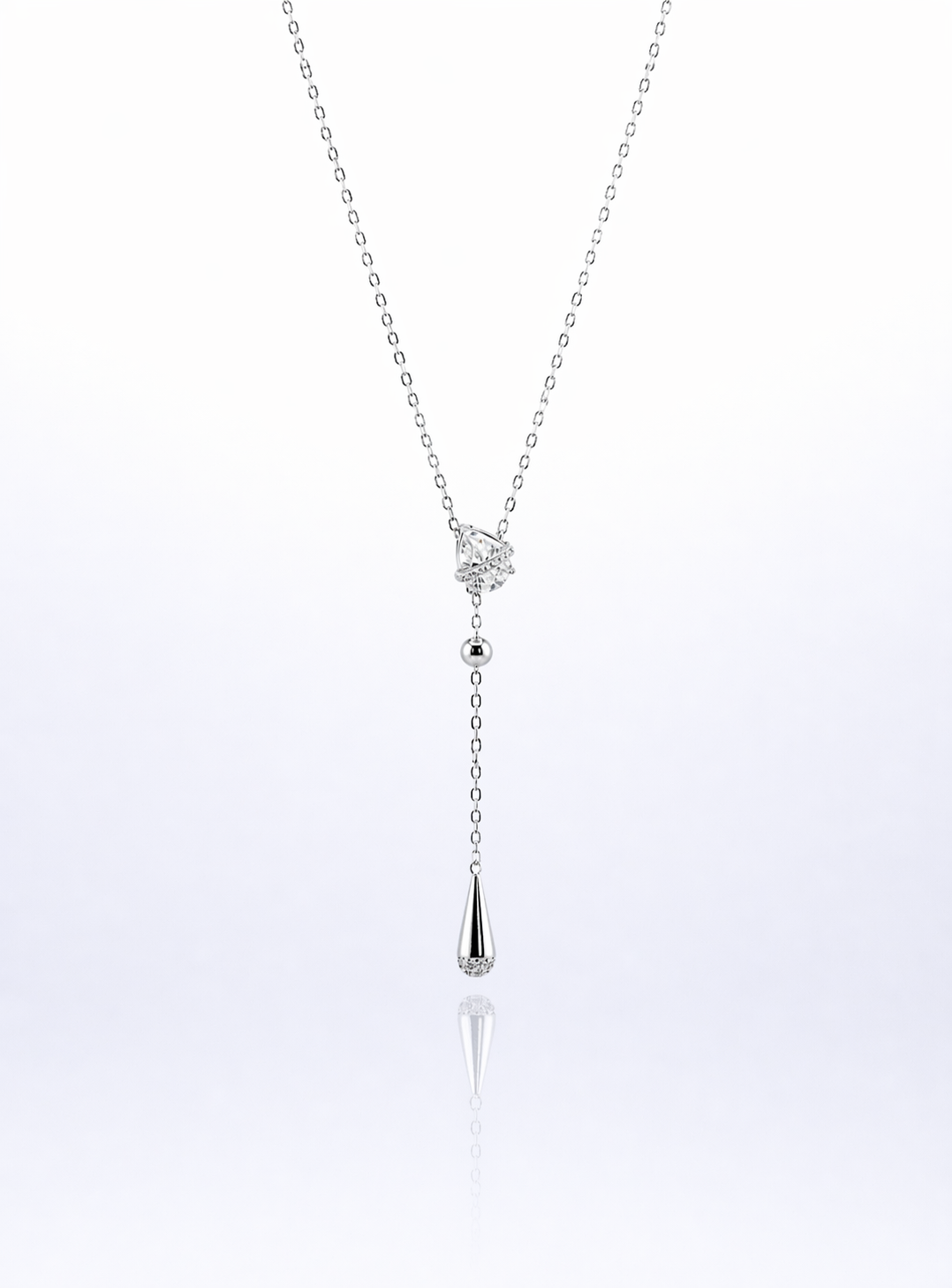 Dew Drop Y-Chain Necklace | Silver Finish - Lunelle Atelier