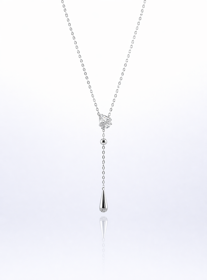 Dew Drop Y-Chain Necklace | Silver Finish - Lunelle Atelier