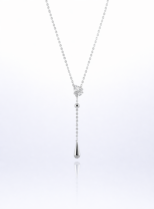 Dew Drop Y-Chain Necklace | Silver Finish - Lunelle Atelier