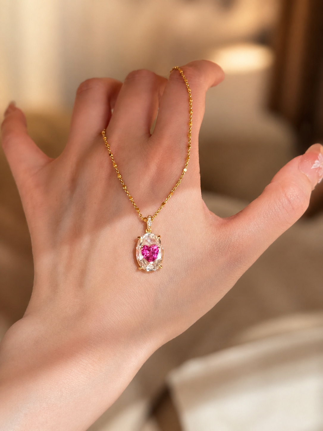 Heart of Light Pendant｜Ruby Pink Lab-Grown Gemstone - Lunelle Atelier