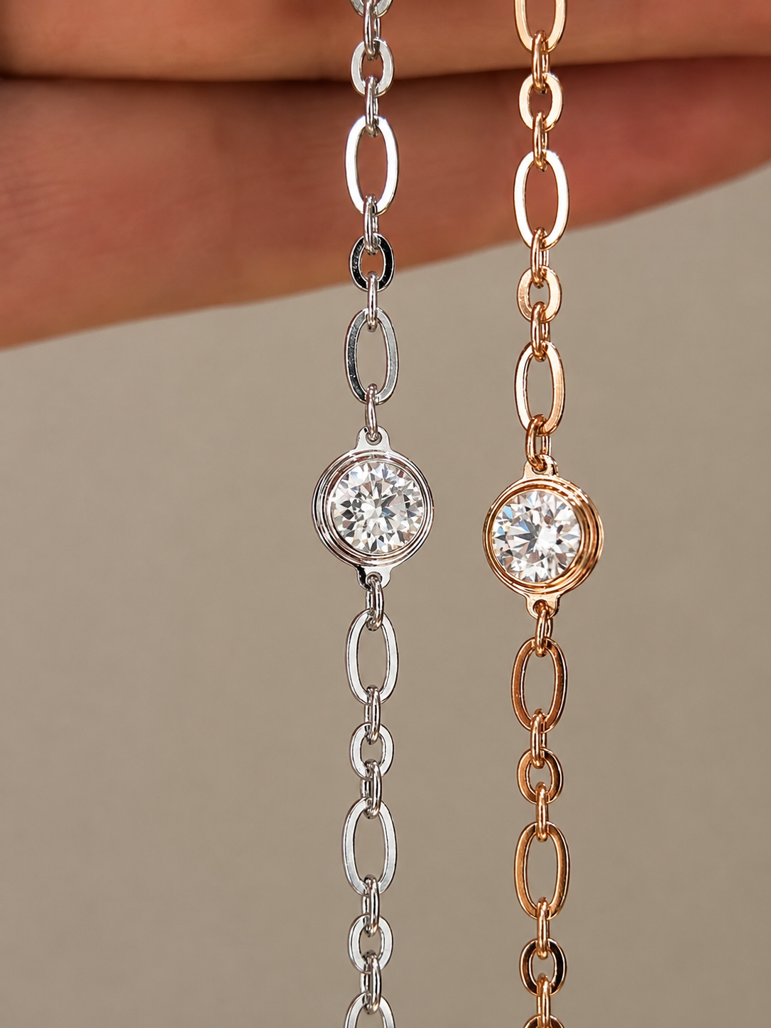 Adjustable Bezel Moissanite Chain Bracelet