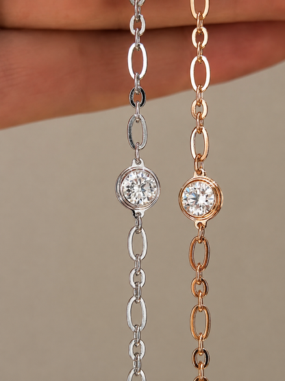 Adjustable Bezel Moissanite Chain Bracelet