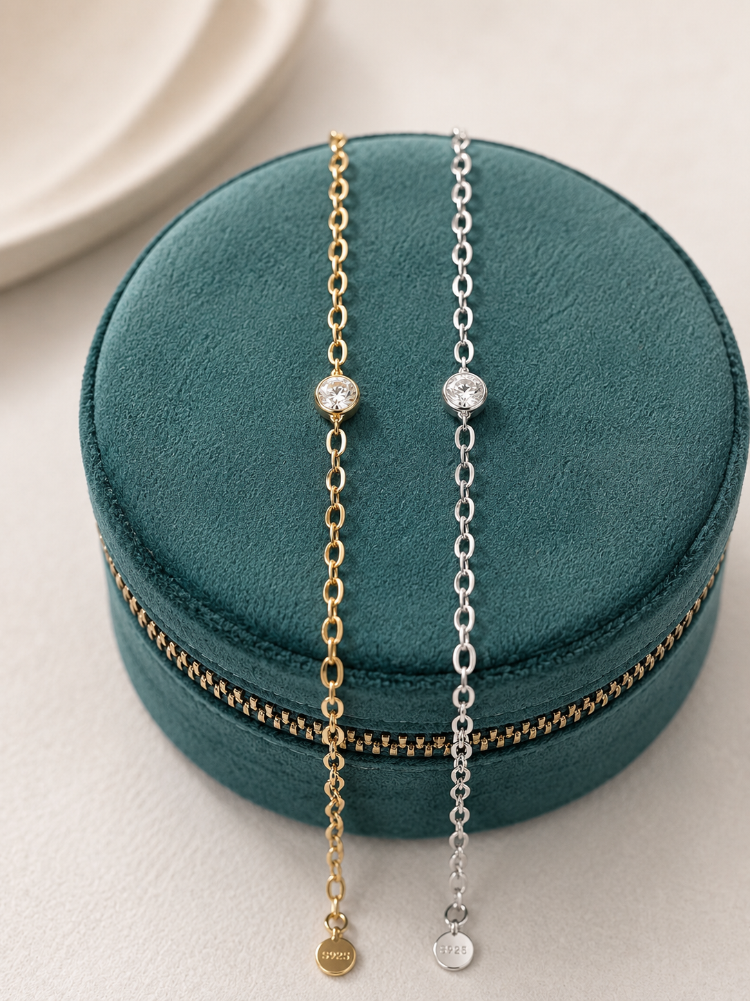 Adjustable Bezel Moissanite Chain Bracelet