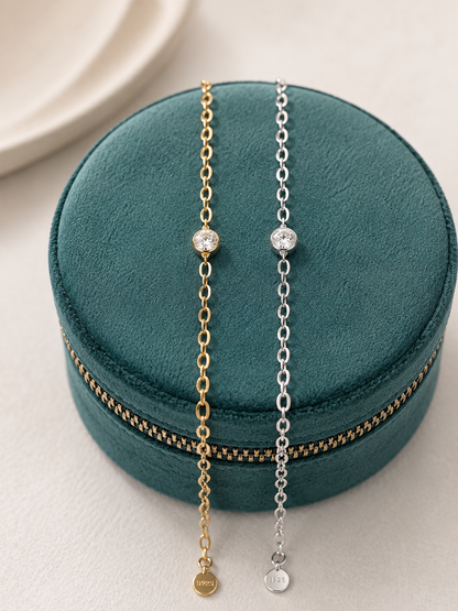 Adjustable Bezel Moissanite Chain Bracelet