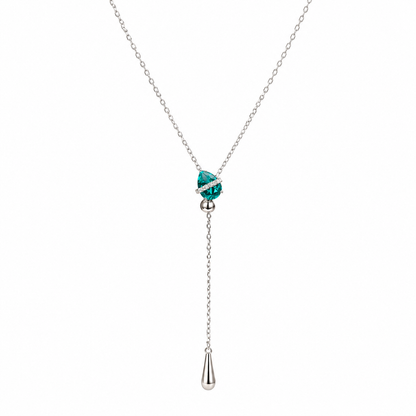 Dew Drop Lariat Necklace by Lunelle Atelier featuring delicate chain and teardrop-shaped pendant on a white background