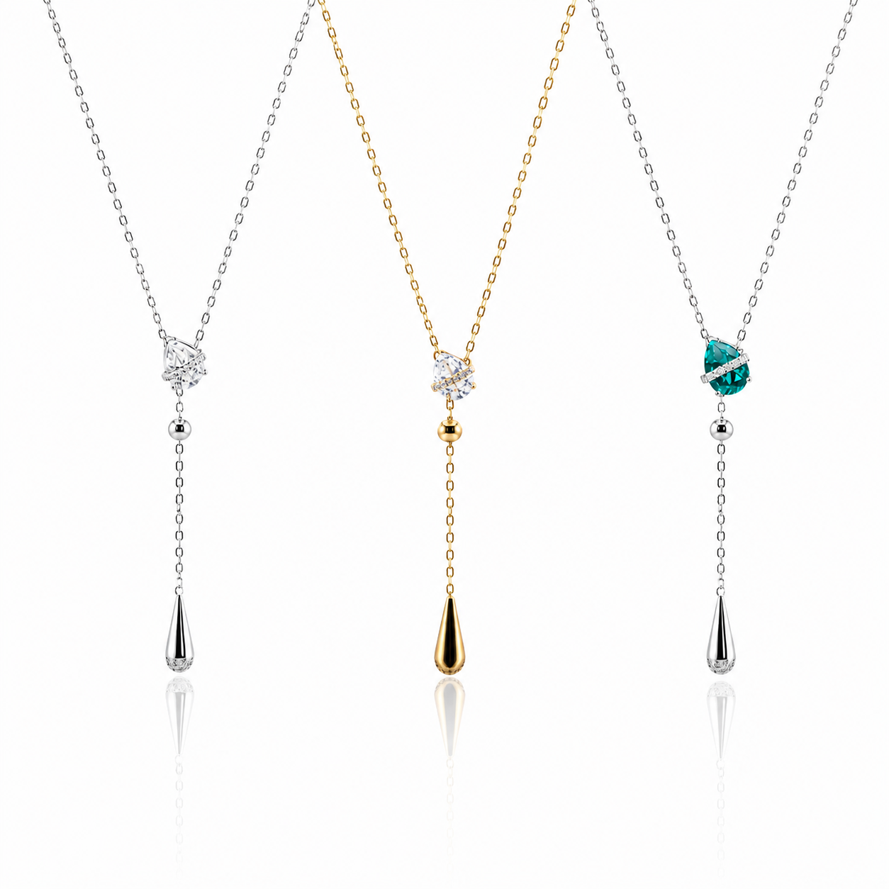 Lunelle Atelier Dew Drop Lariat Necklace featuring a delicate chain and teardrop pendant, elegant jewelry accessory.