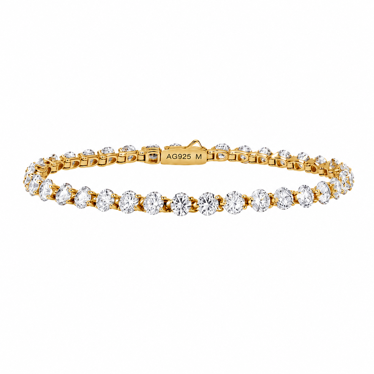Lunelle Atelier floating round-cut tennis bracelet with sparkling gemstones, elegant jewelry accessory on a neutral background.