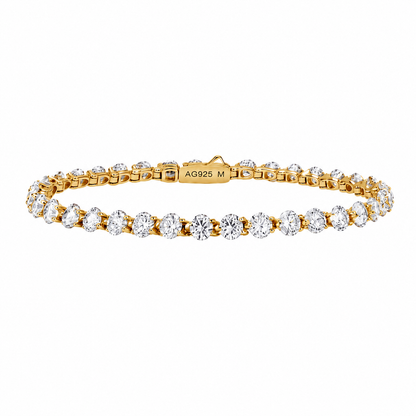 Lunelle Atelier floating round-cut tennis bracelet with sparkling gemstones, elegant jewelry accessory on a neutral background.