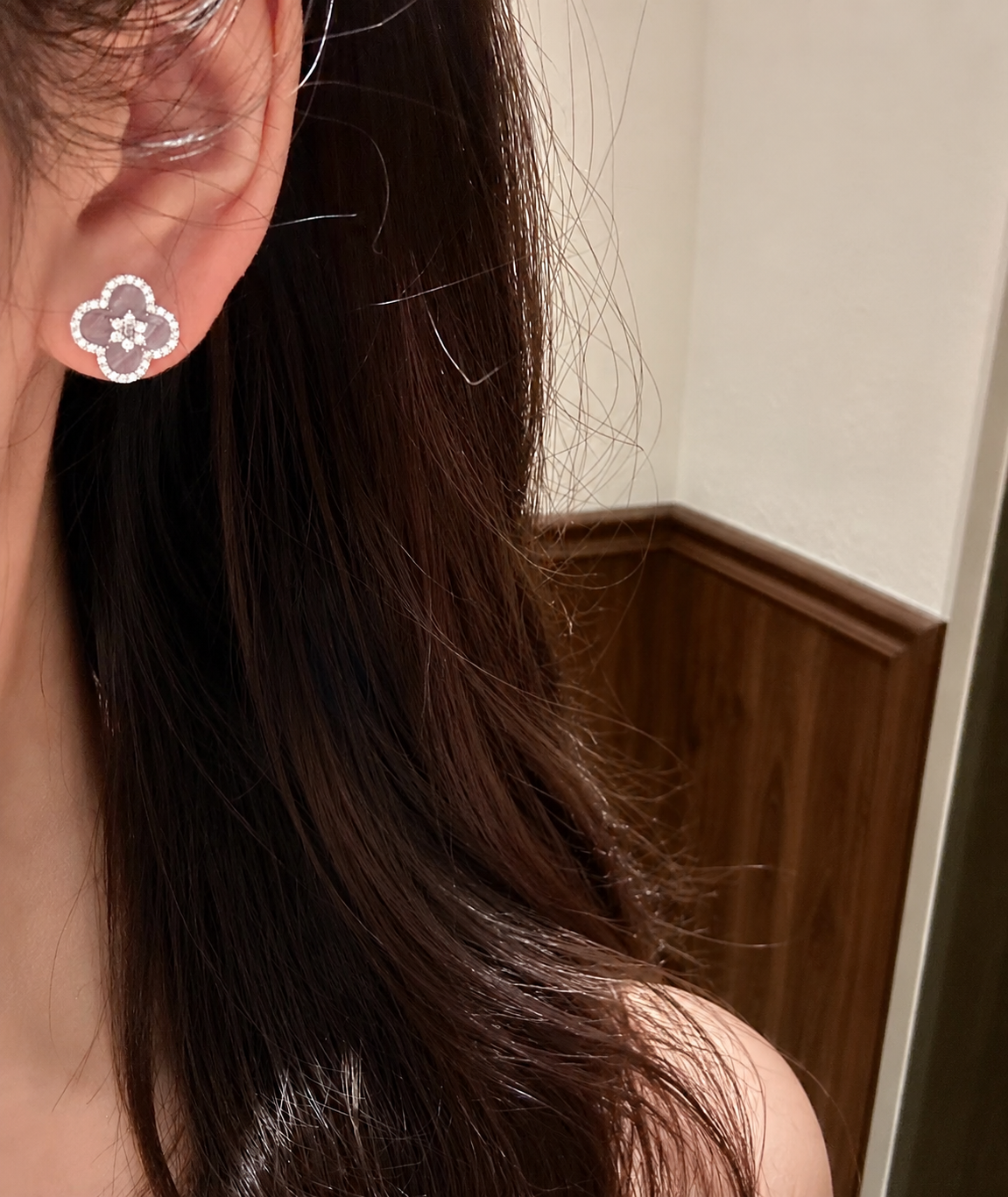 Lavender petal chalcedony stud earrings by Lunelle Atelier featuring delicate gemstone design and silver posts.