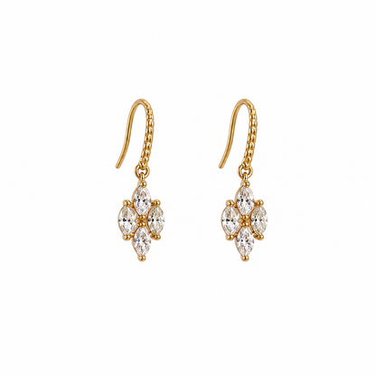 Dainty marquise cluster hook earrings by Lunelle Atelier featuring elegant, sparkling gemstone design on silver hooks.