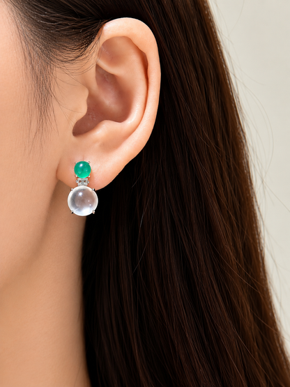 Emerald Dew Russian Ice and green chalcedony stud earrings by Lunelle Atelier featuring vibrant gemstone designs.