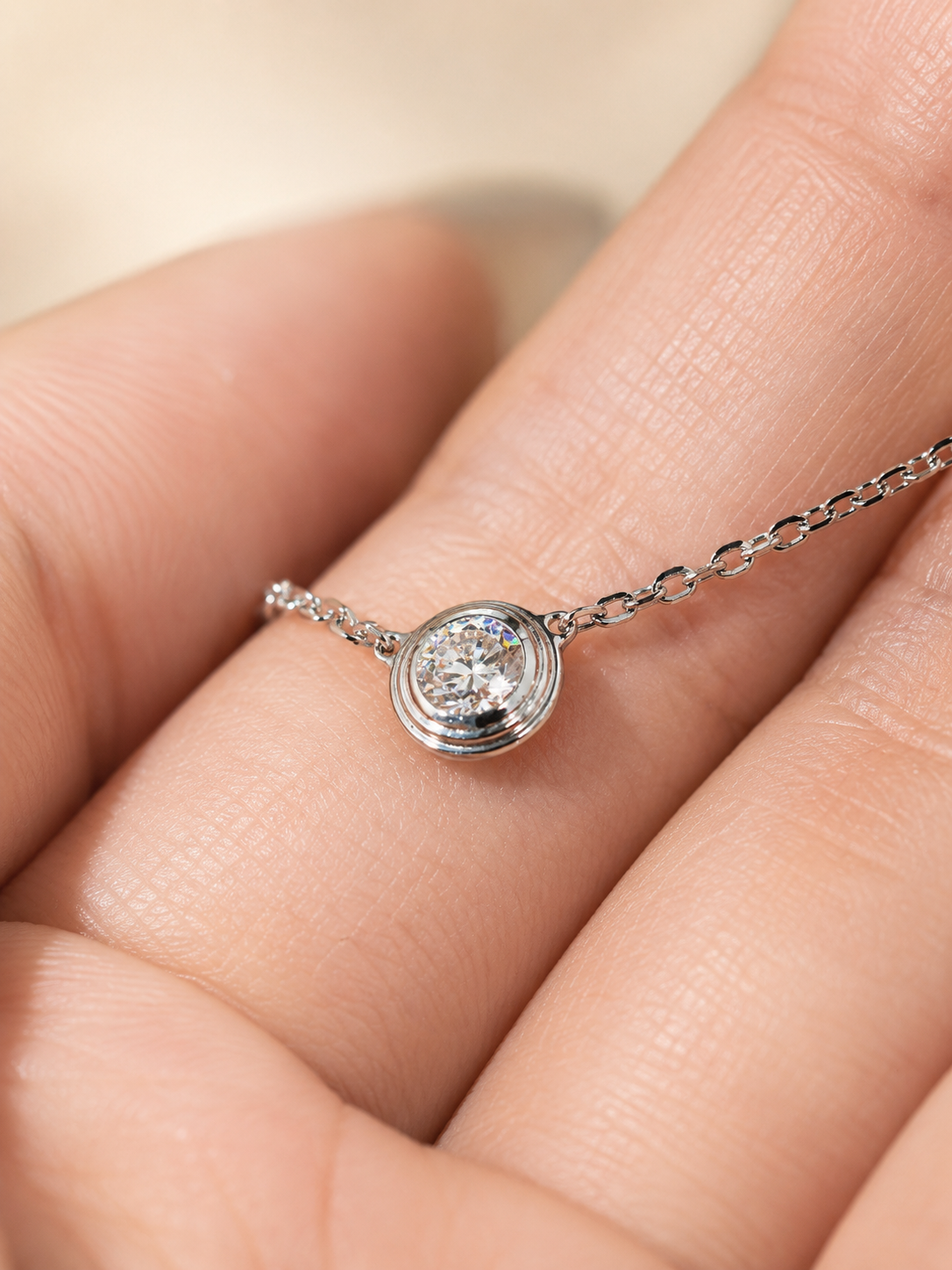 Sterling Silver Bezel Lab-Grown Diamond Solitaire Necklace