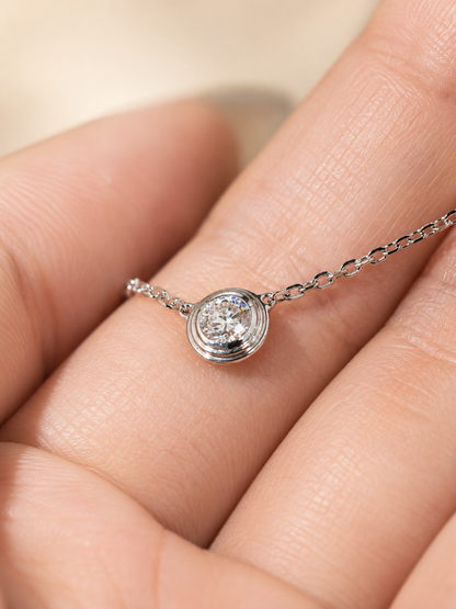Sterling Silver Bezel Lab-Grown Diamond Solitaire Necklace