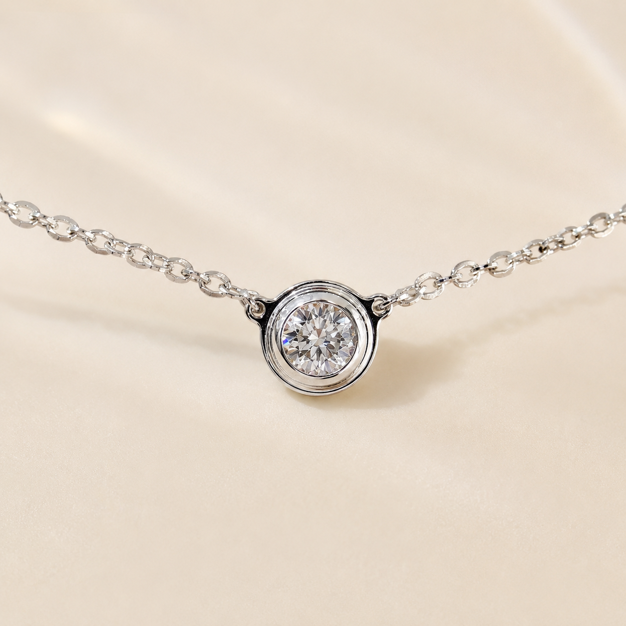 Sterling Silver Bezel Lab-Grown Diamond Solitaire Necklace