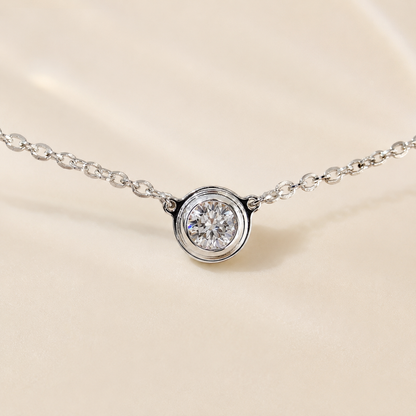 Sterling Silver Bezel Lab-Grown Diamond Solitaire Necklace