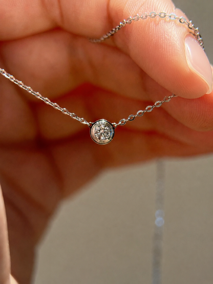 Sterling Silver Bezel Lab-Grown Diamond Solitaire Necklace