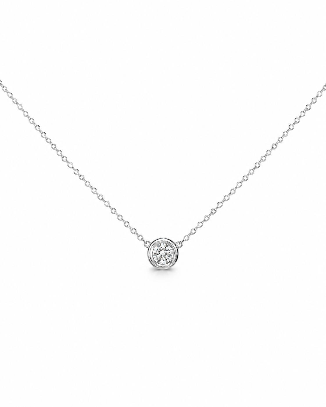 Sterling Silver Bezel Lab-Grown Diamond Solitaire Necklace
