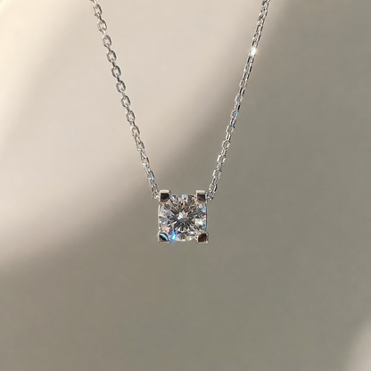 Lunelle Atelier sculpted solitaire lab-grown diamond necklace featuring a single sparkling diamond on a delicate chain.