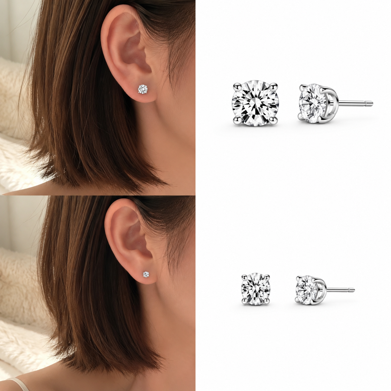 Lunelle Atelier classic solitaire lab-grown diamond stud earrings with round-cut diamonds on a sleek metal setting.