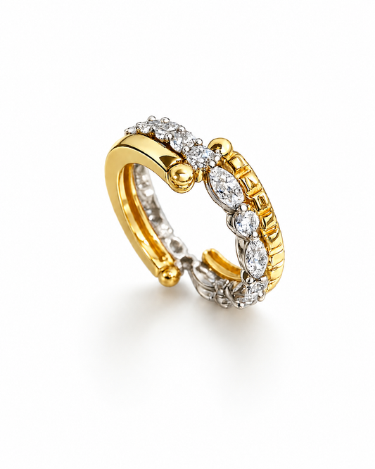Lunelle Atelier Pivot Multi-Band Convertible Ring featuring stacked bands and intricate design on a white background.