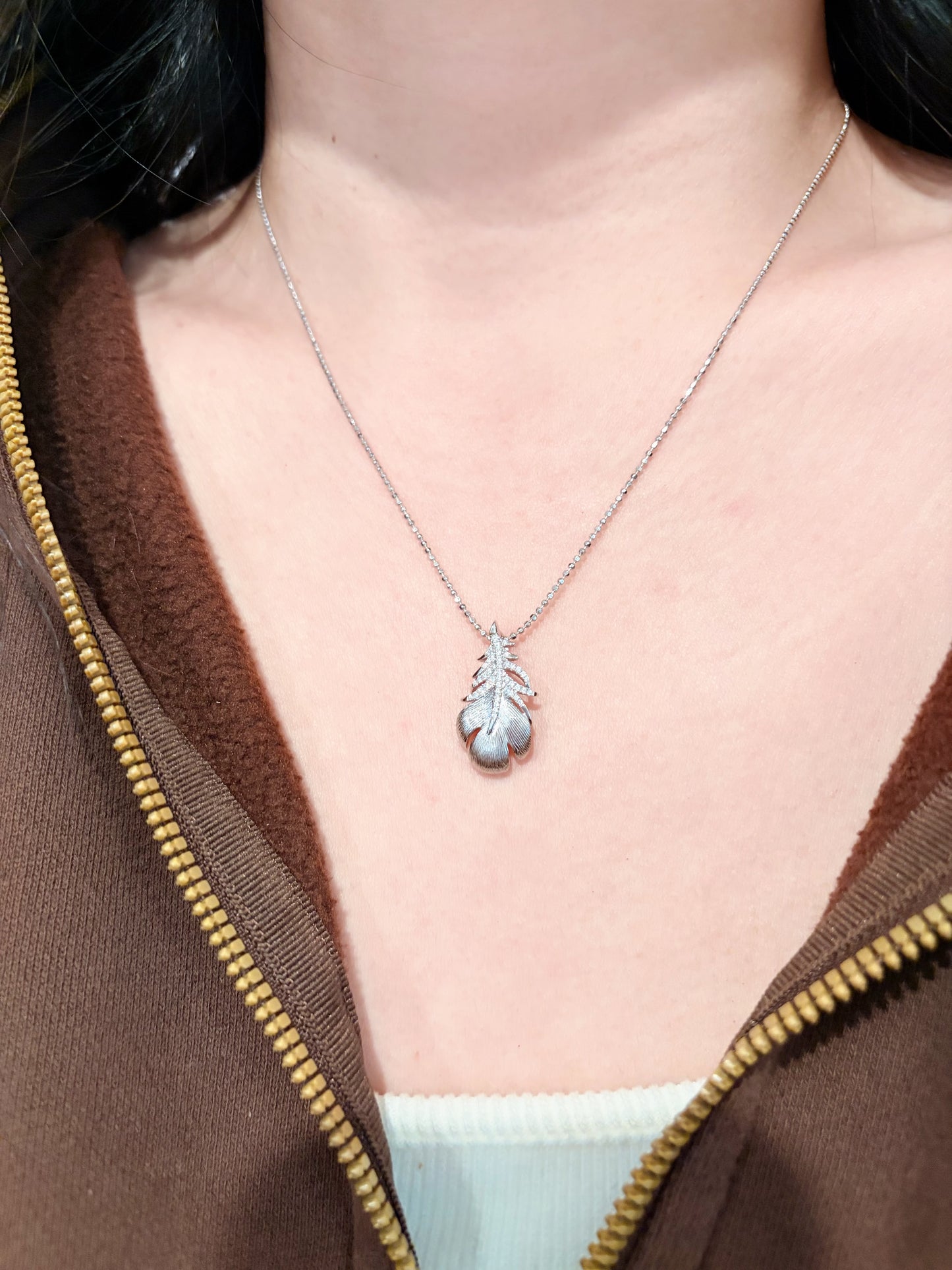 Wandering Feather Necklace, White Gold - Lunelle Atelier