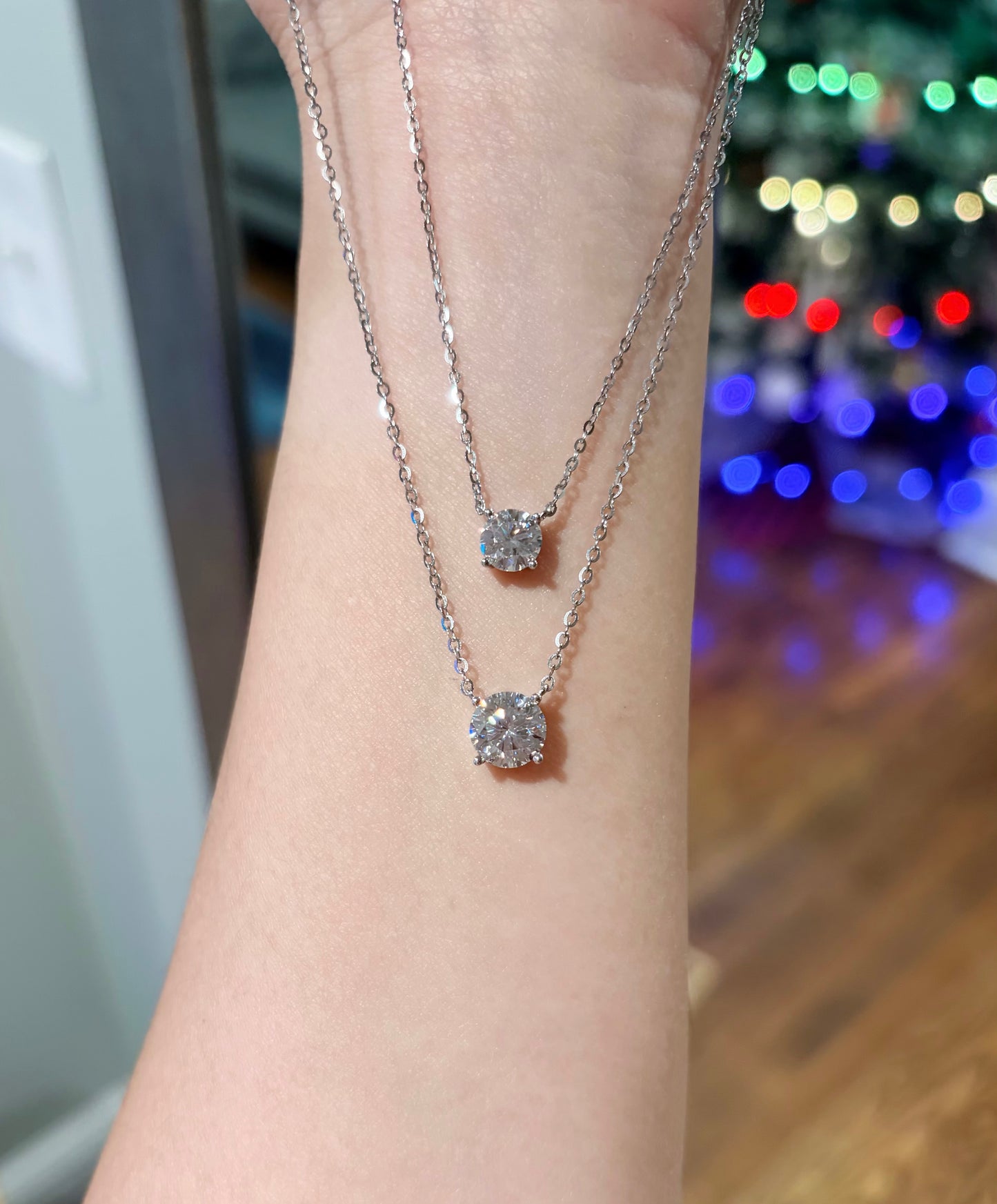 Classic Four Claw Moissanite Necklace, White Gold - Lunelle Atelier