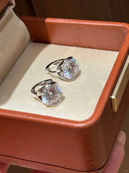 Floating Moissanite Ear Huggies, White Gold - Lunelle Atelier