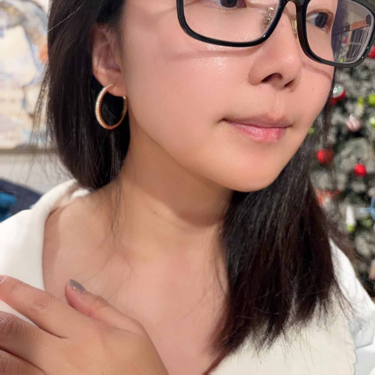 Round Moissanite Circle Hoop Earrings , Champagne Gold - Lunelle Atelier