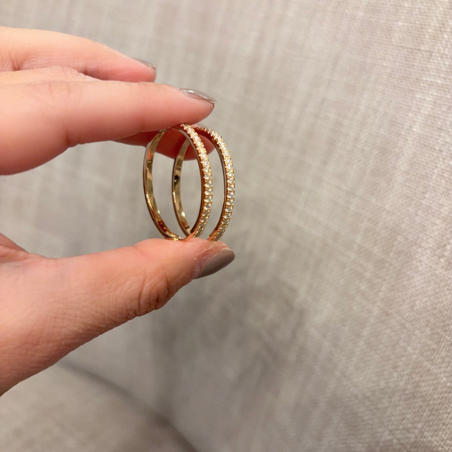 Round Moissanite Circle Hoop Earrings , Champagne Gold - Lunelle Atelier