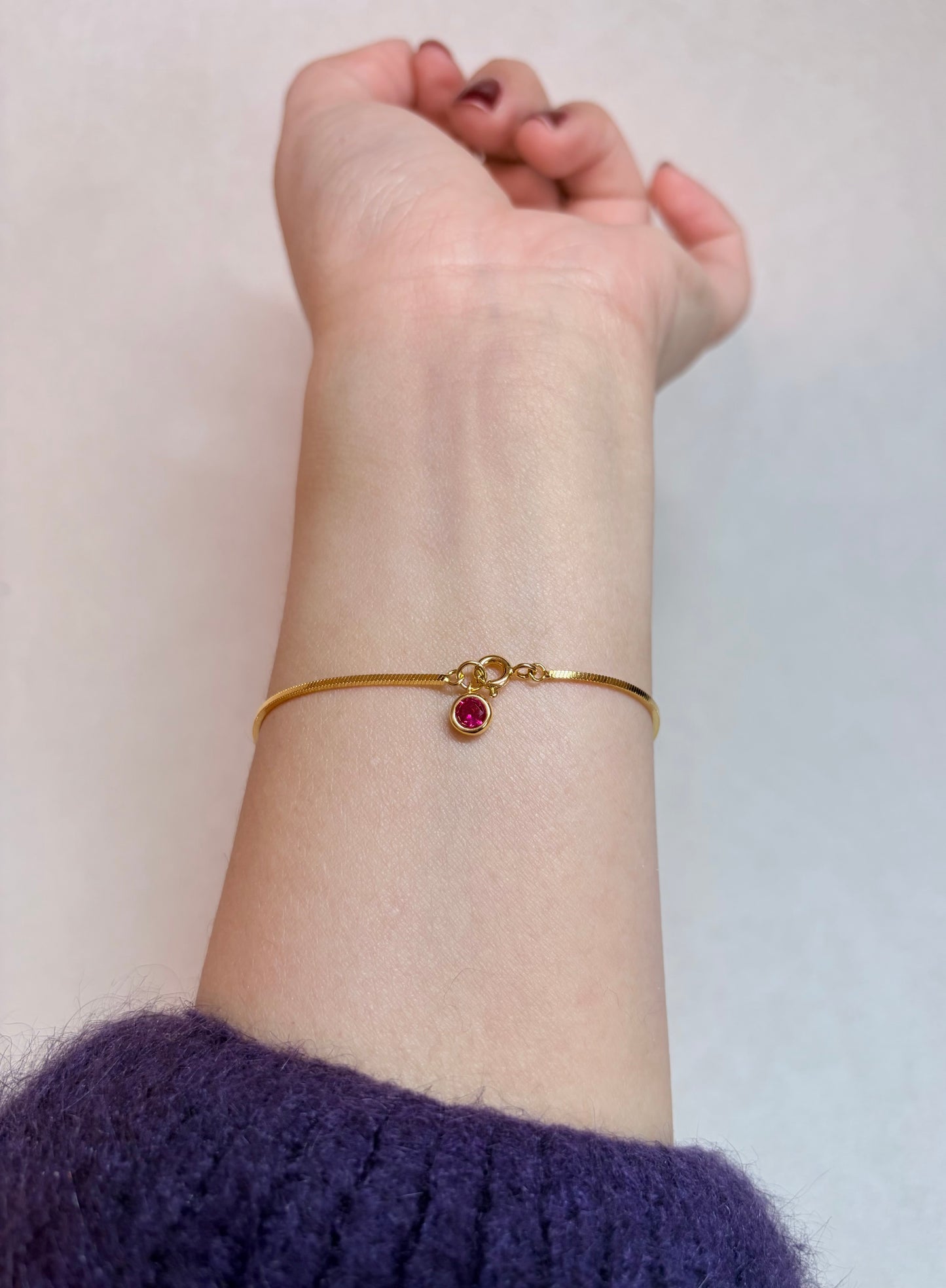Snake Bone Ruby Bubble Chain Bracelet | 18K Gold Plated Sterling Silver - Lunelle Atelier