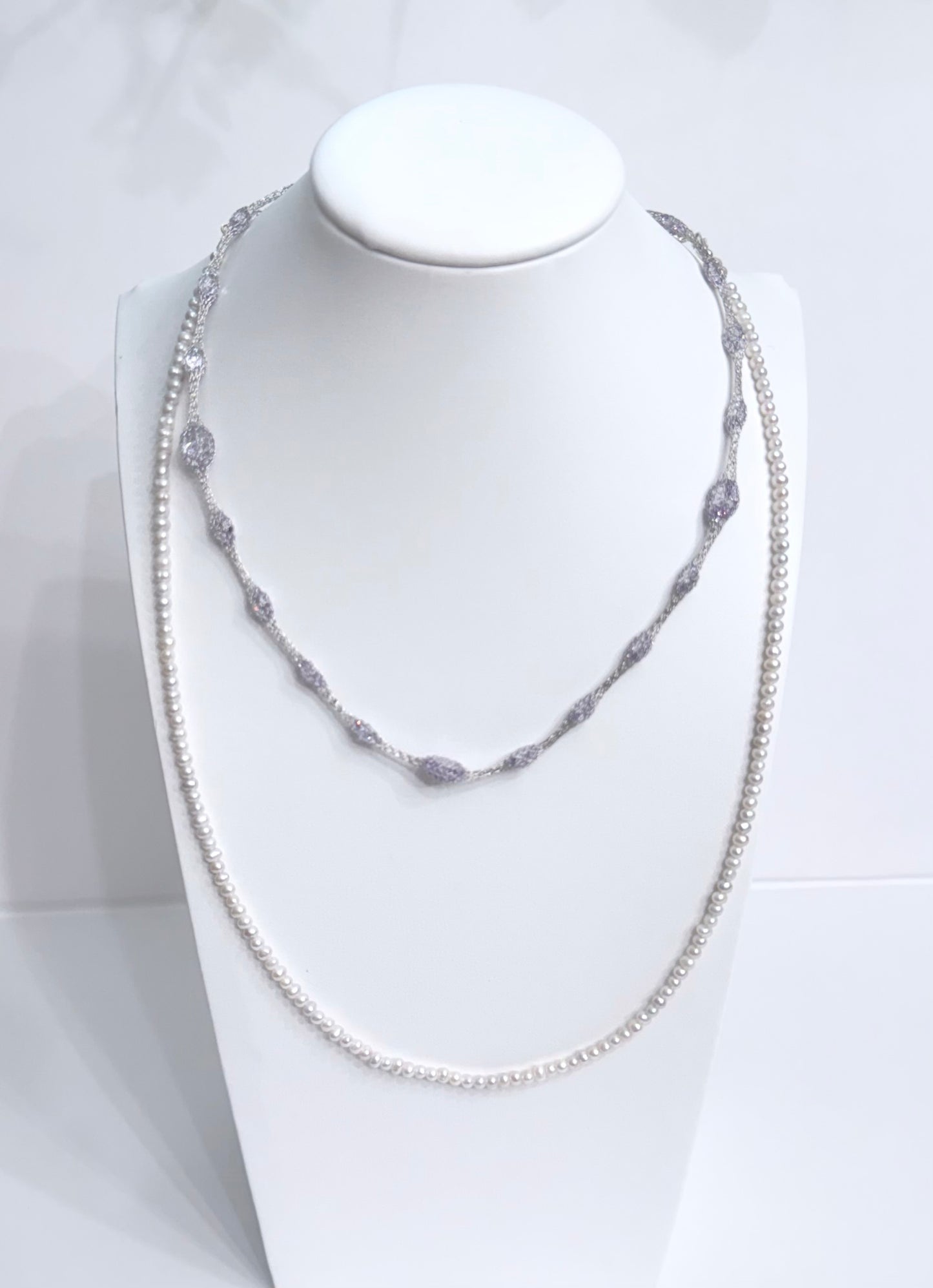 Lunelle by Heart and Hand Mini Freshwater Pearl Necklace with delicate white pearls on a fine chain.