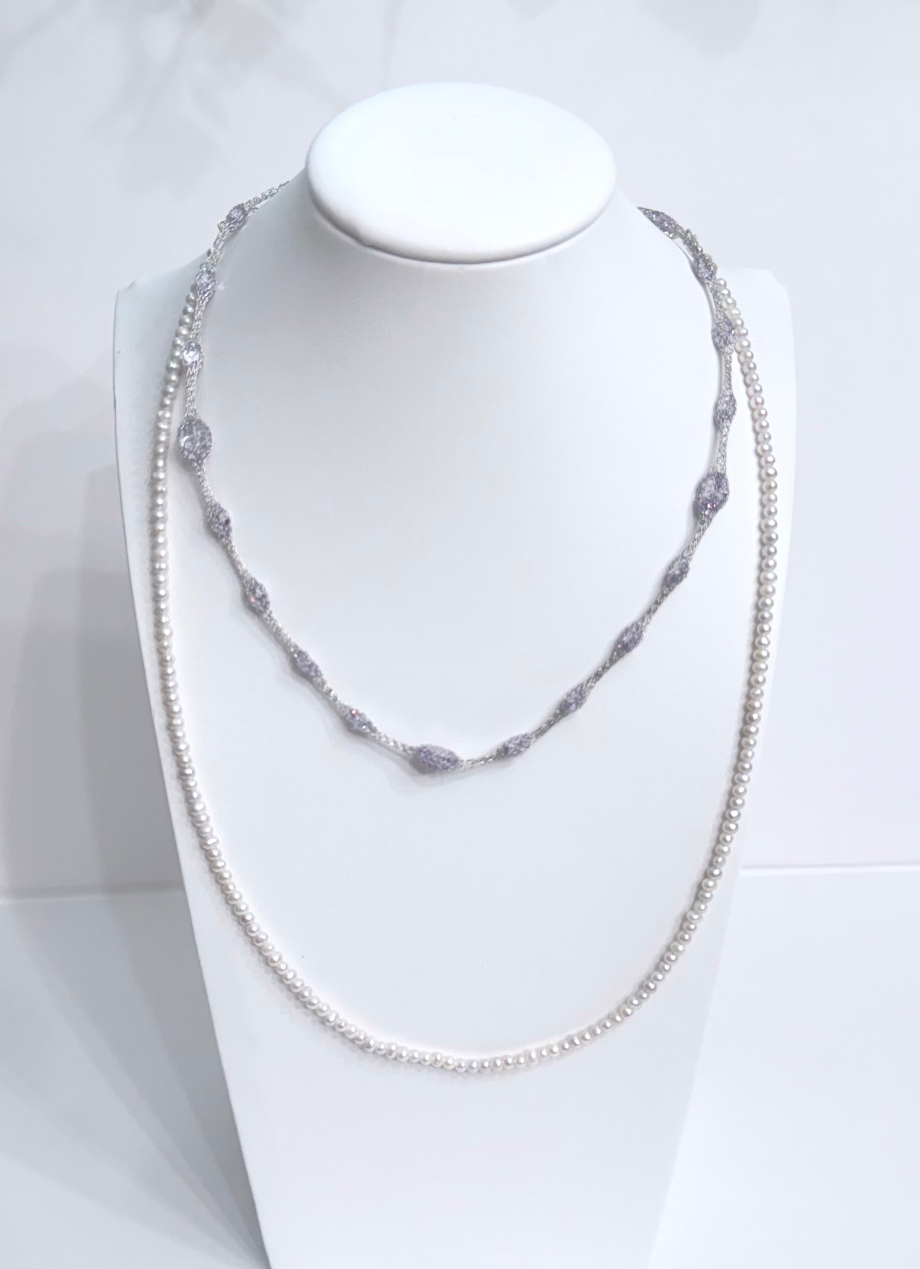 Lunelle by Heart and Hand Mini Freshwater Pearl Necklace with delicate white pearls on a fine chain.