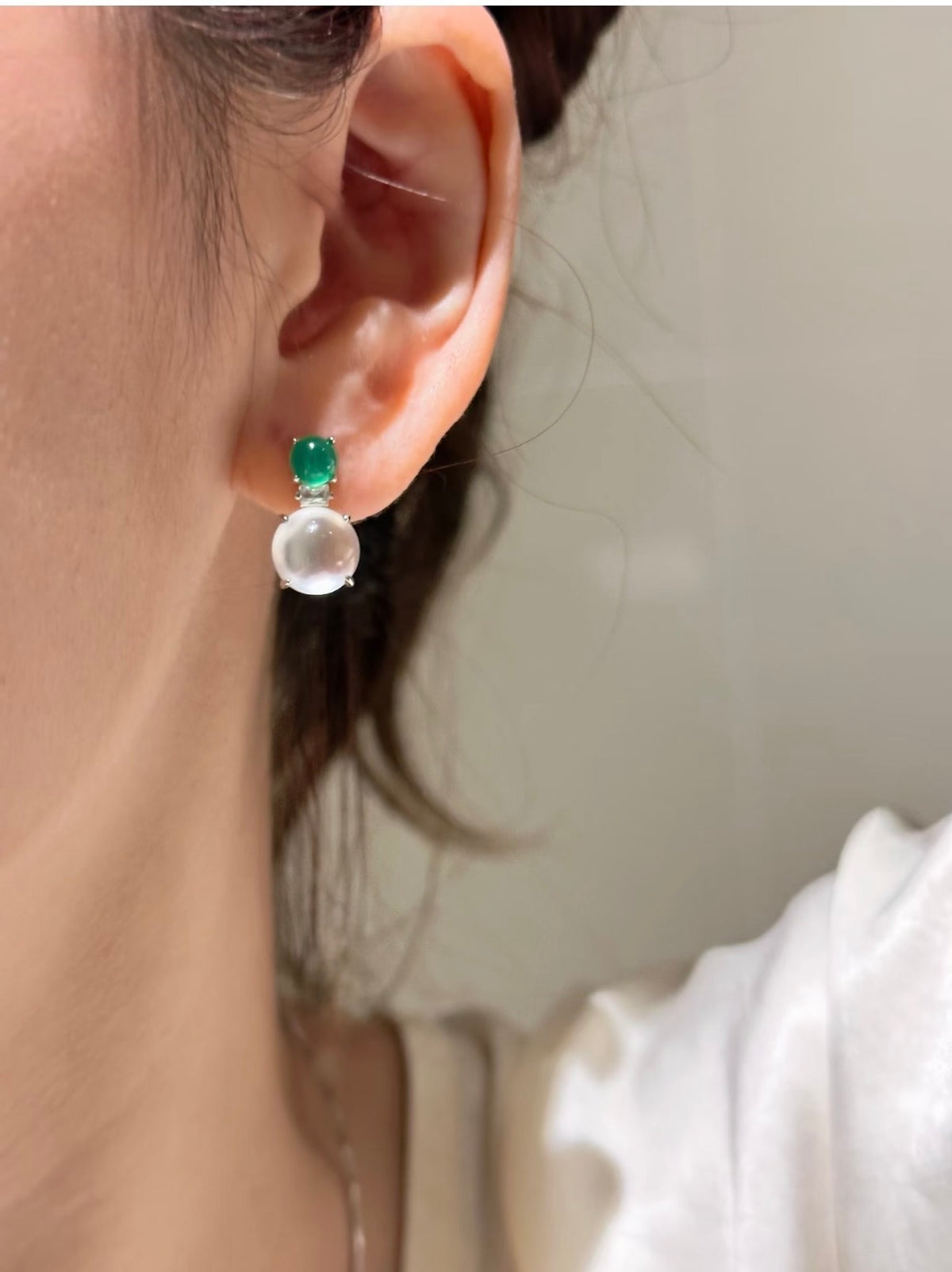 Emerald Dew Russian Ice & Green Chalcedony Stud Earrings - Lunelle Atelier