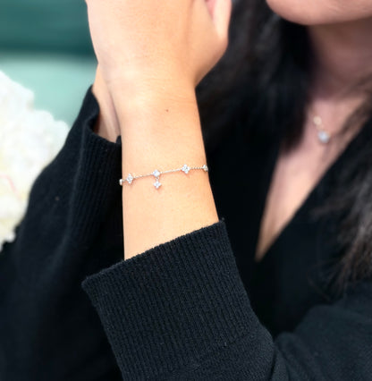 Clover Bloom Tassel Bracelet, White Gold - Lunelle Atelier