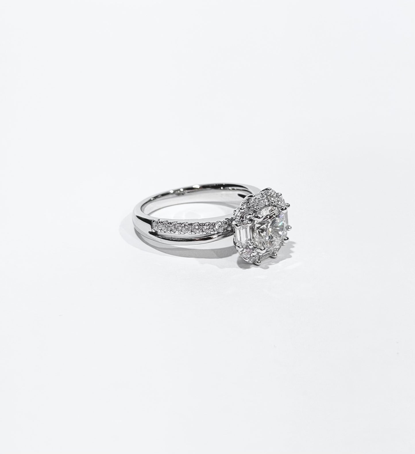 Diamond ring on a light gray background