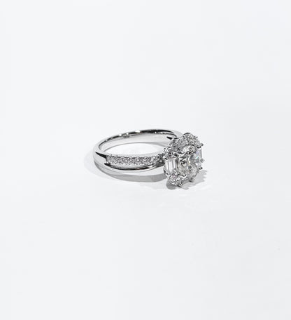 Diamond ring on a light gray background