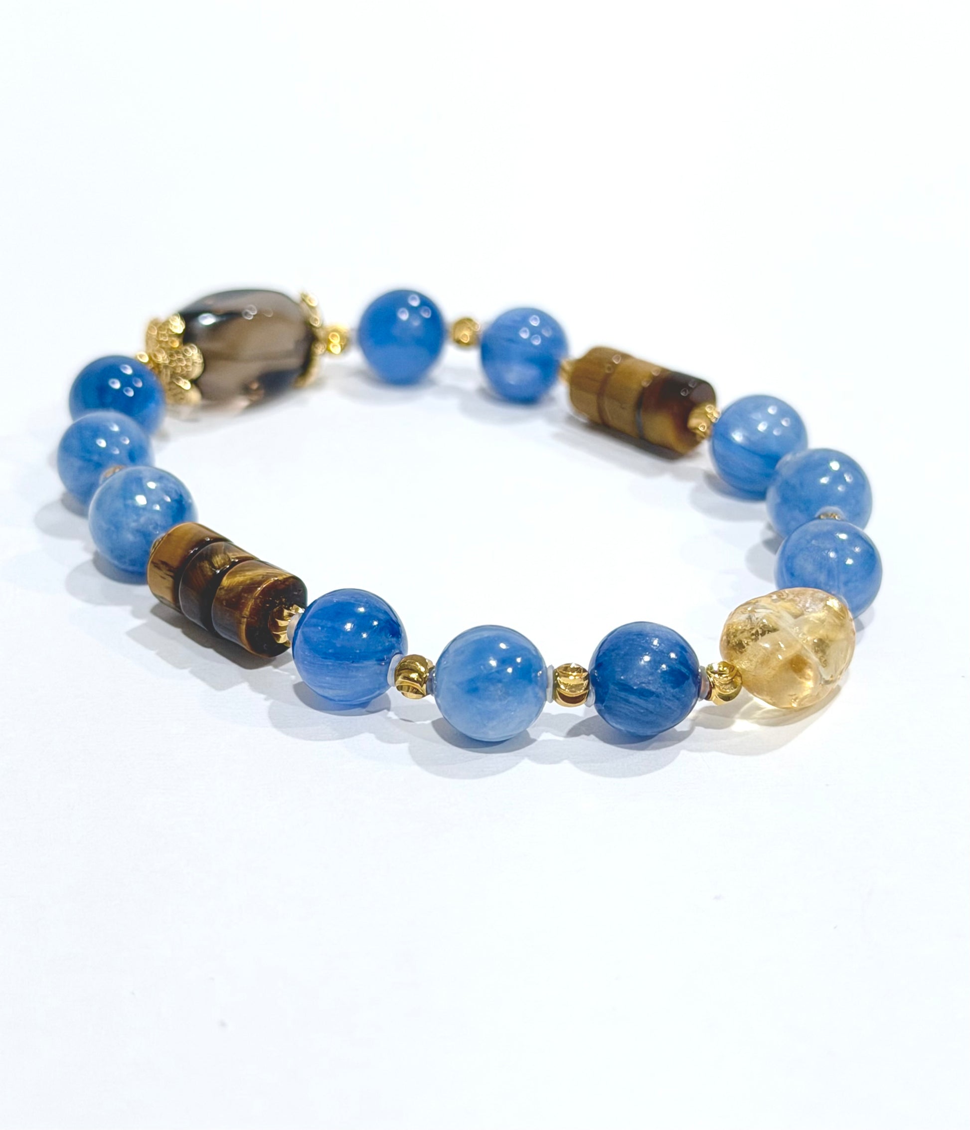 Multicolored beaded bracelet on a white background