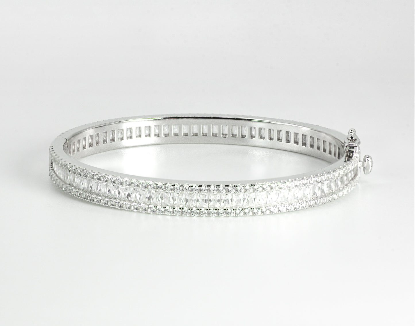 Silver ring with High-grade Baguette-cut Cubic Zirconia on a white background