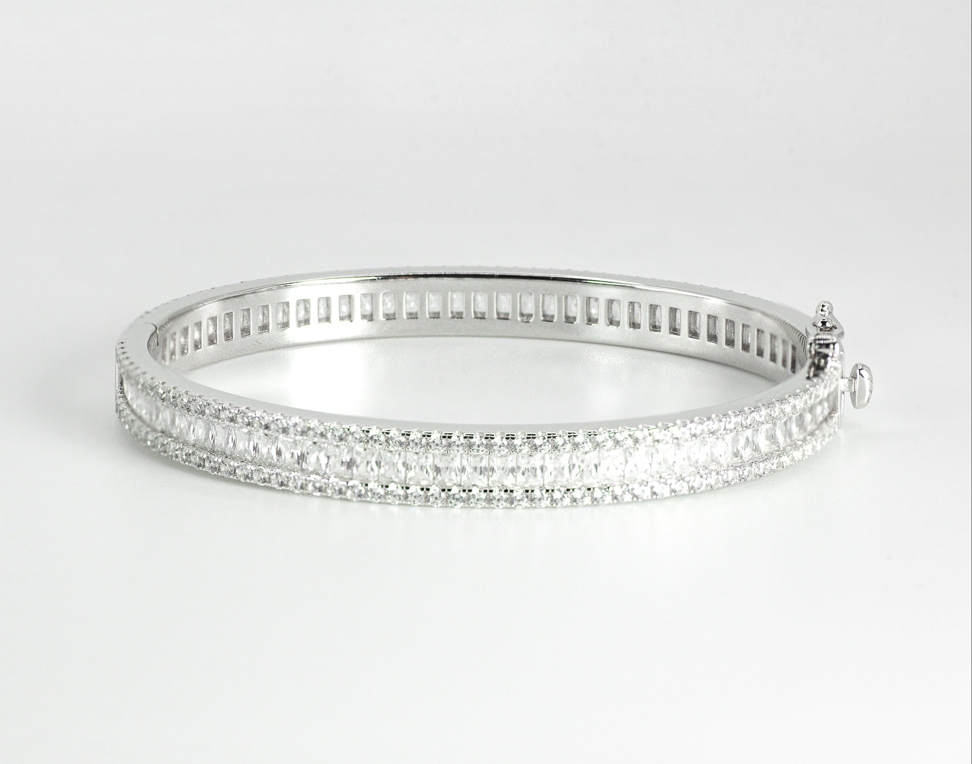 Silver ring with High-grade Baguette-cut Cubic Zirconia on a white background