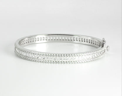 Silver ring with High-grade Baguette-cut Cubic Zirconia on a white background