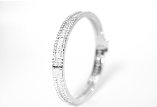 Silver ring with High-grade Baguette-cut Cubic Zirconia on a white background