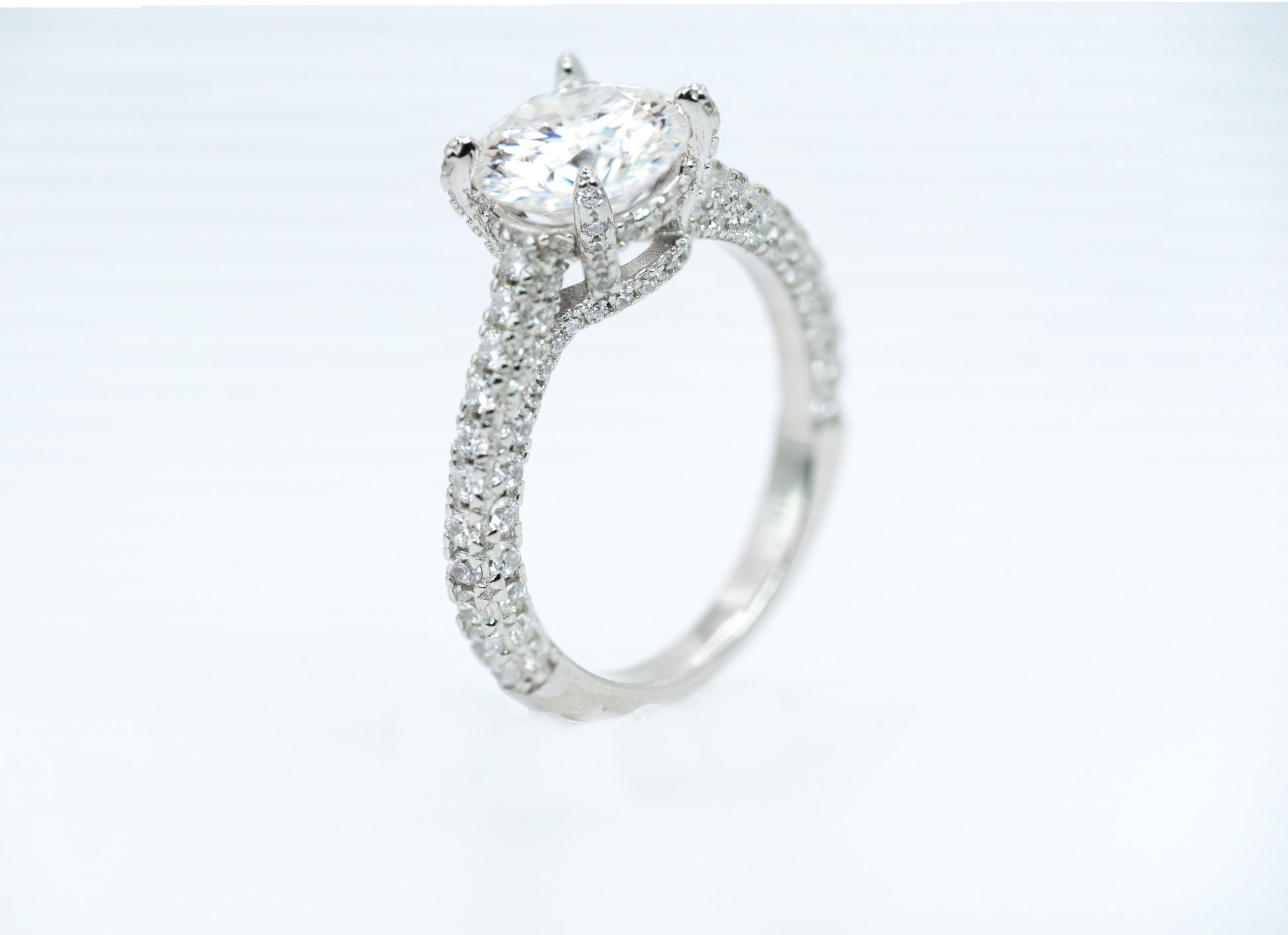 Classic Four-Prong Accented Moissanite Ring | Sterling Silver - Lunelle Atelier