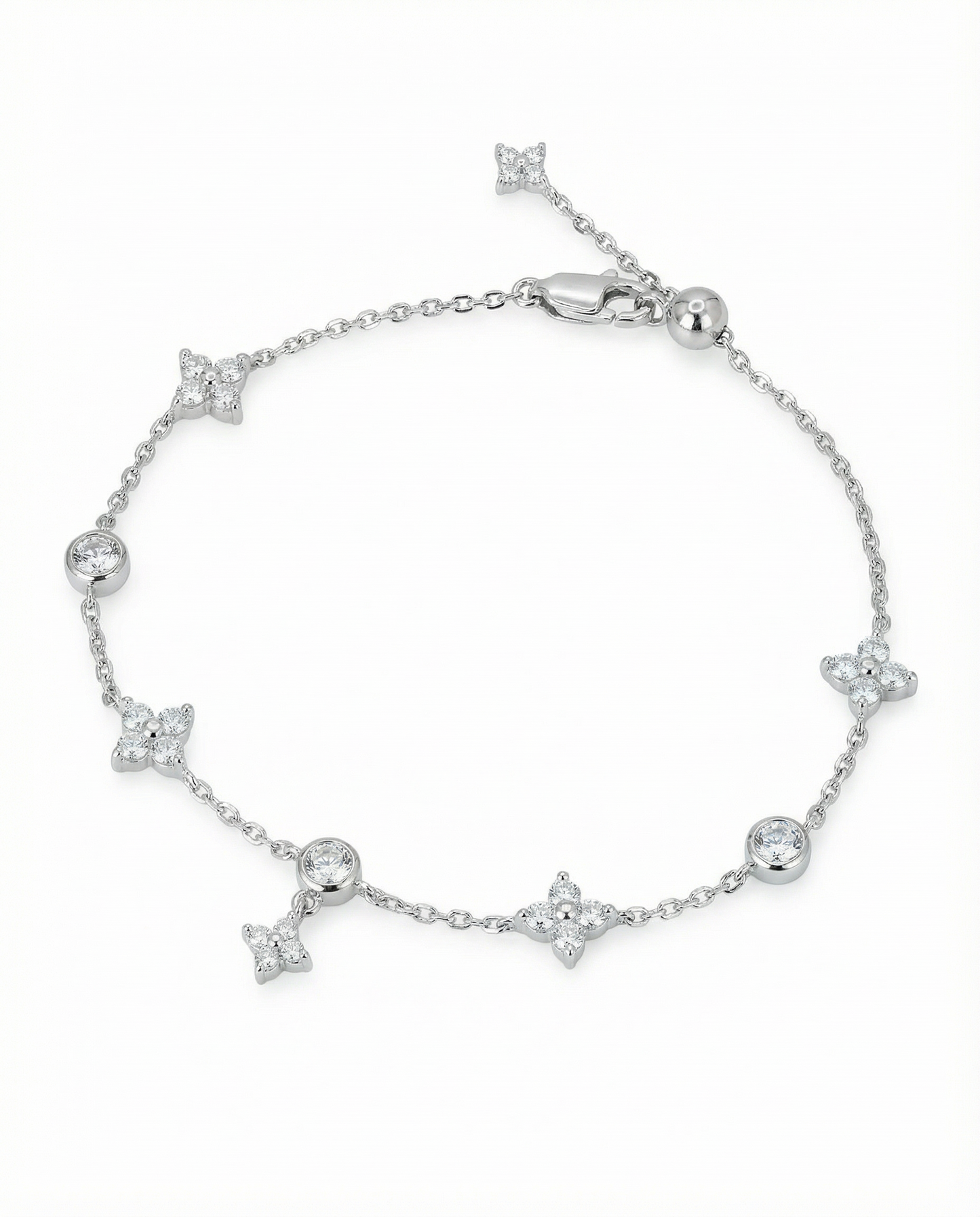 Clover Bloom Tassel Bracelet, White Gold - Lunelle Atelier