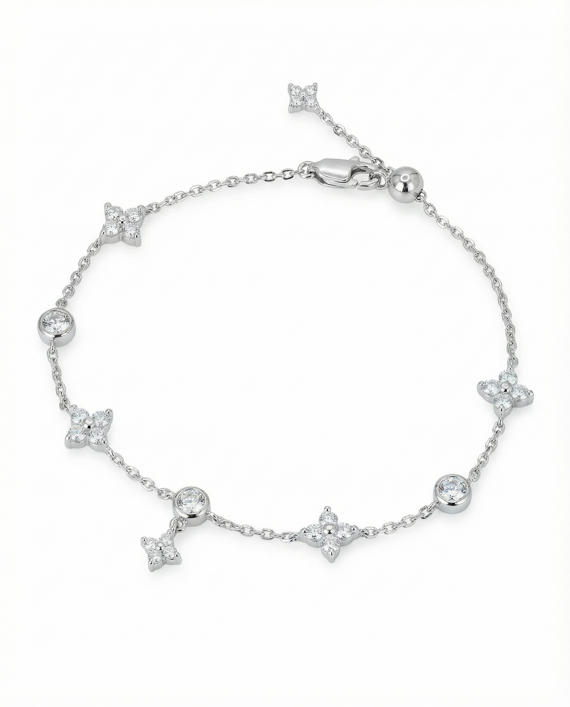Clover Bloom Tassel Bracelet, White Gold - Lunelle Atelier