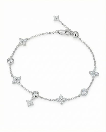 Clover Bloom Tassel Bracelet, White Gold - Lunelle Atelier