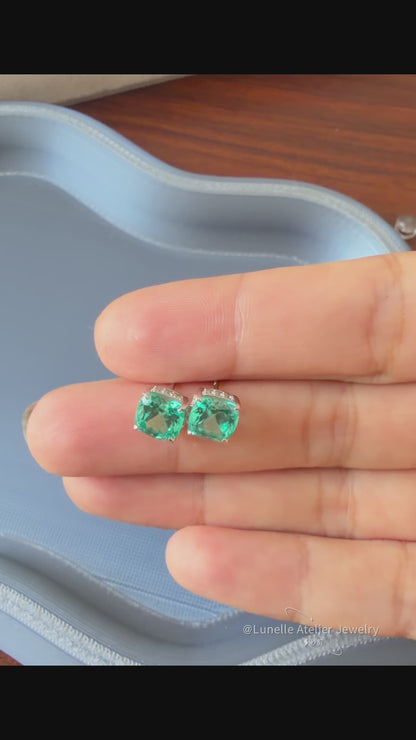 Lab-Grown Paraiba Cushion-Cut Stud Earrings