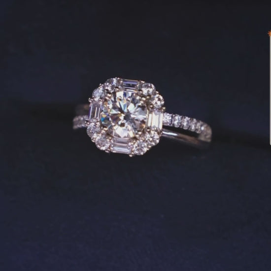 Video of diamond ring with silver color with a blue background