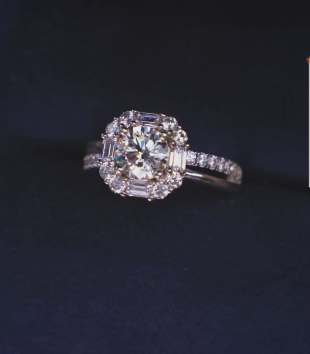 Video of diamond ring with silver color with a blue background